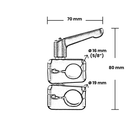 16mm - 19mm SWIVEL CLAMP WITH ADJUSTABLE CLAMPING LEVER SET