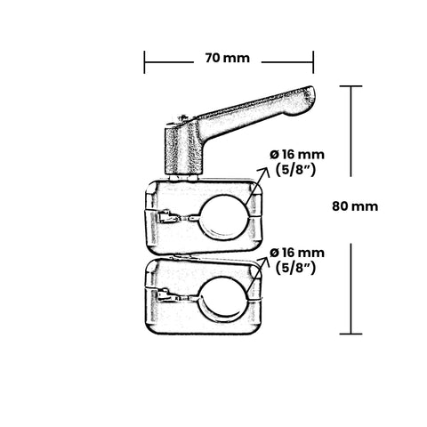 16mm (5/8) SWIVEL CLAMP WITH ADJUSTABLE CLAMPING LEVER SET